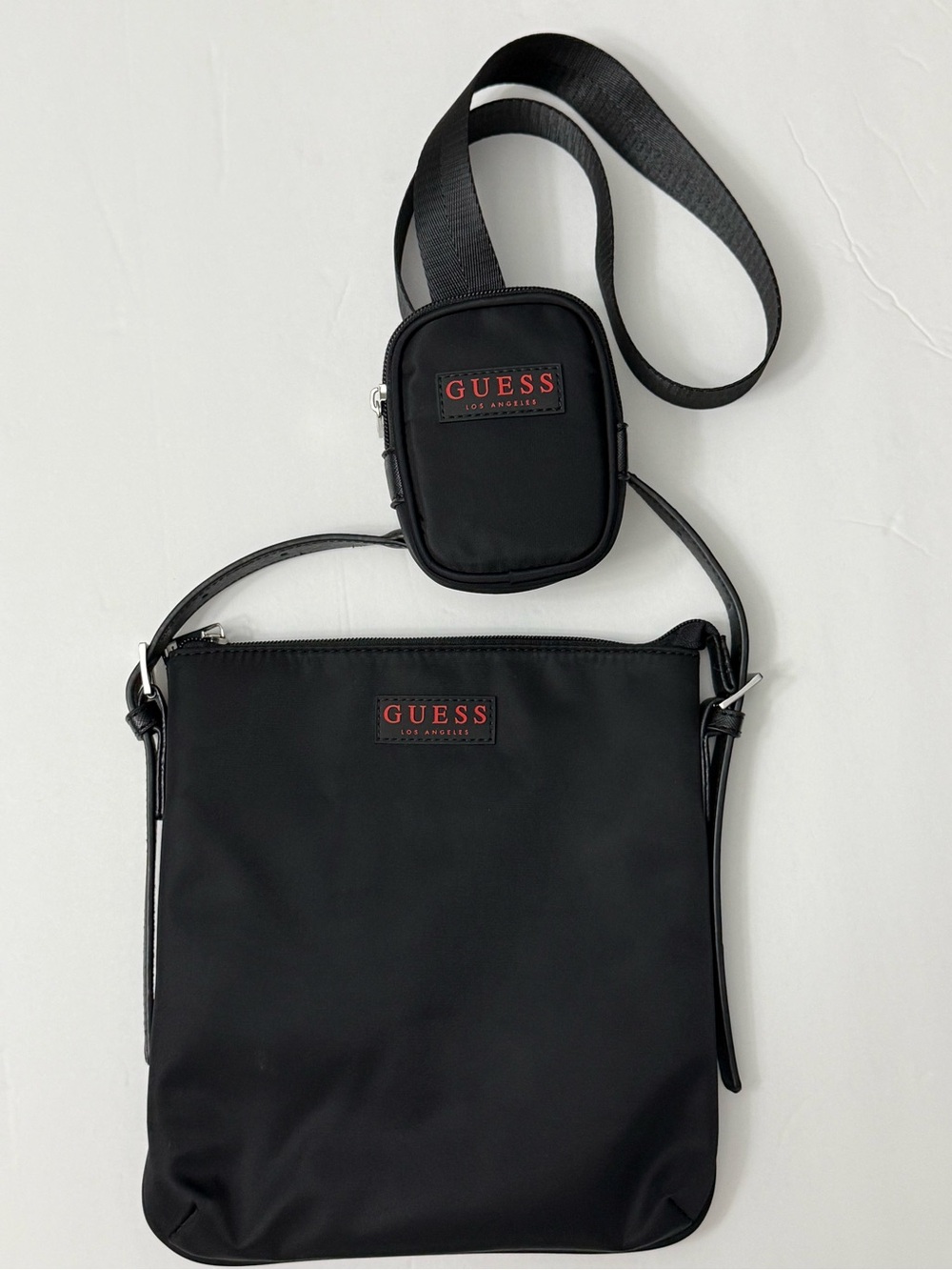 GUESS Black Crossbody Messenger Bag with Red Logo Accents